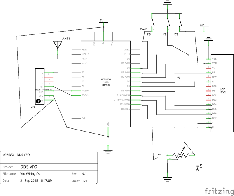 Preliminary Schematic of the DDS VFO driven by an Arudino.